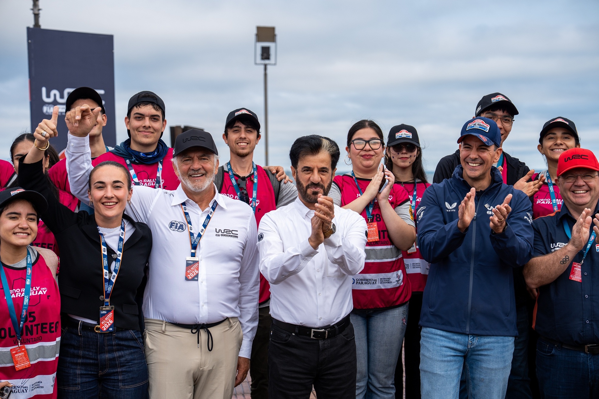 Paraguayan President Santiago Peña and FIA President Mohammed Ben Sulayem celebrate the start of a new era  of rallying in Encarnación